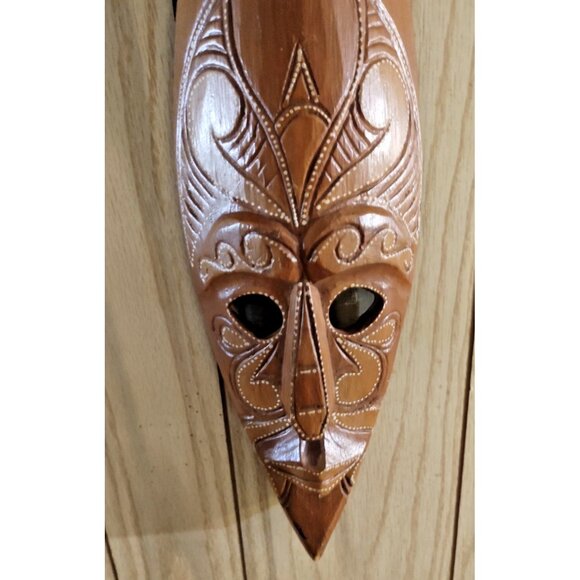 Hand Carved Wooden Decorative African Tribal Mask Love Turtle 18.5" x 5.5" - Picture 5 of 10
